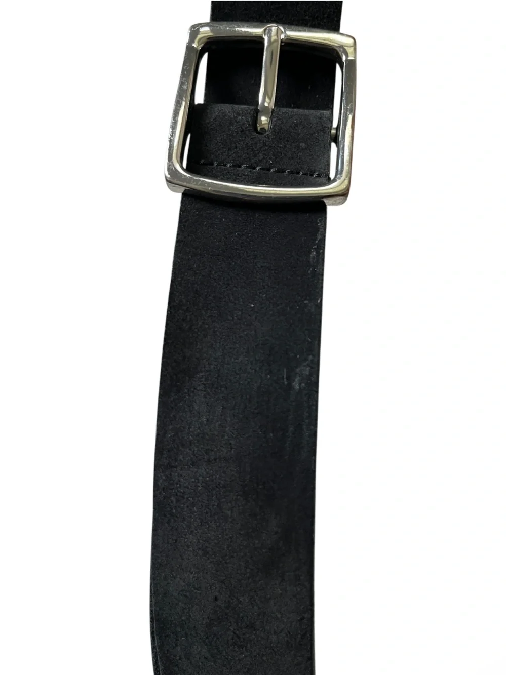 Massimo Dutti Black Suede Belt with Silver Square Buckle Size 36